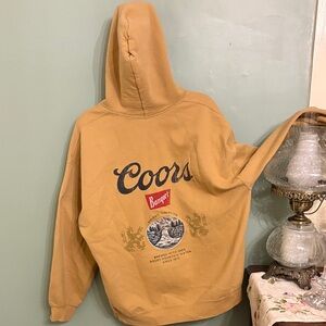 Coors Banquet Hoodie XL Mustard Faded Graphic Beer Pullover